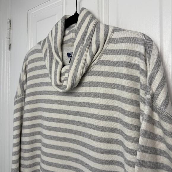 Chaps Cowl Neck Womens XXL White Gray Striped Terry Coastal Pullover Long Sleeve - Picture 4 of 7